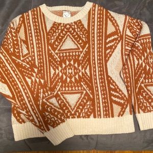 burnt orange and cream sweater, size: m, brand: freshman